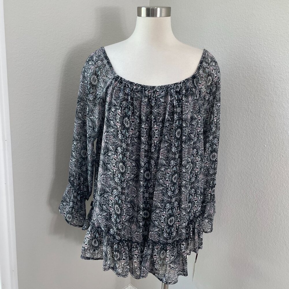 NEW Knox Rose Womens Plus XXL Boho Blouse Ruffle Scoop Neck Swing Top